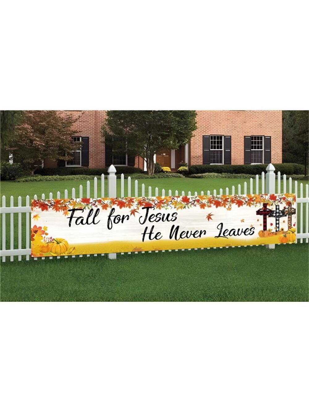 Fall for Jesus He Never Leaves Large Banner Happy Fall Banner 8.2x1.64 Ft
